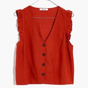 Madewell Linen-Blend Ruffle Button Front Tank